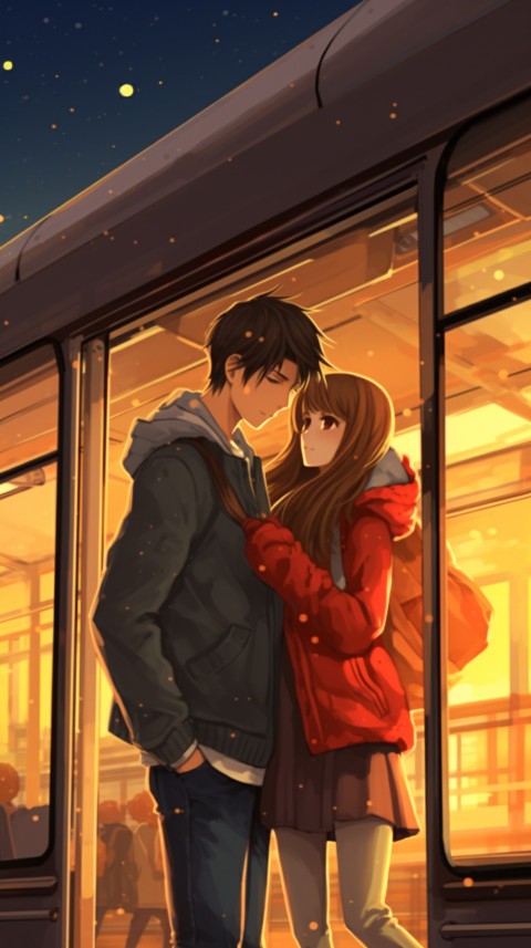 Cute Anime Couple on Bus Aesthetic Romantic (34)