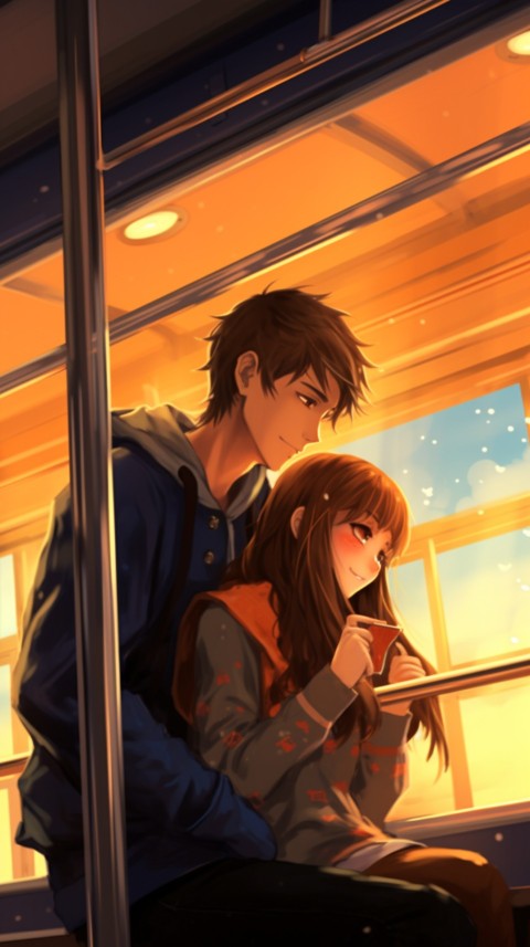 Cute Anime Couple on Bus Aesthetic Romantic (44)