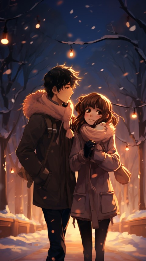Cute Romantic Anime Couple At Snowing Road Aesthetic (7)