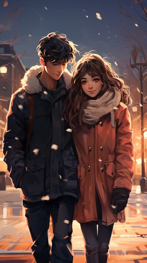 Cute Romantic Anime Couple At Snowing Road Aesthetic (20)