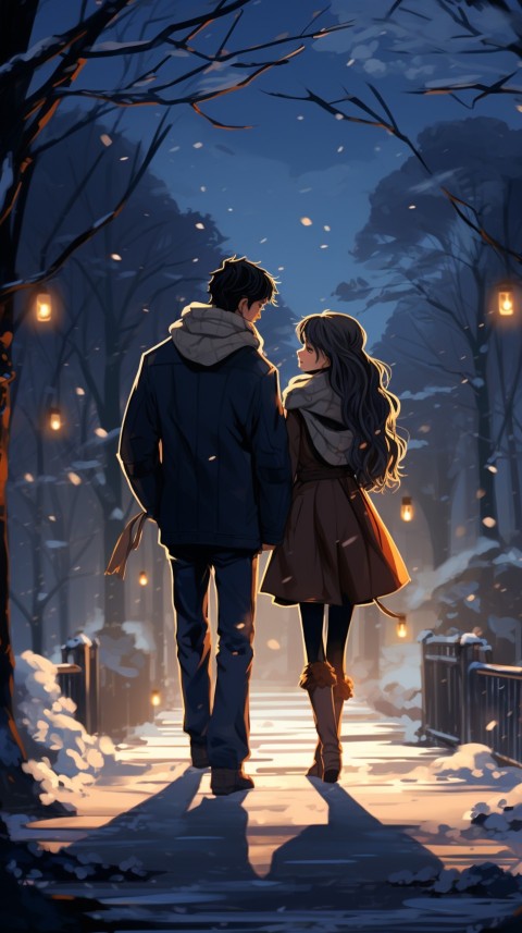 Cute Romantic Anime Couple At Snowing Road Aesthetic (15)