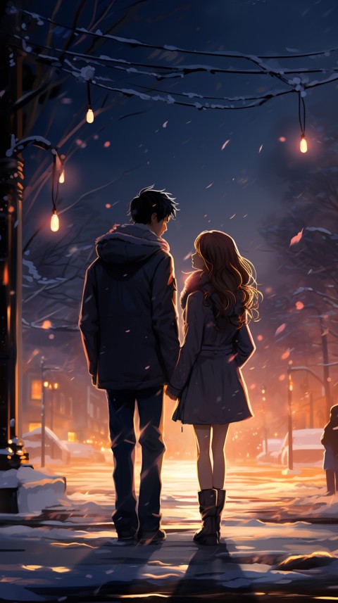 Cute Romantic Anime Couple At Snowing Road Aesthetic (13)