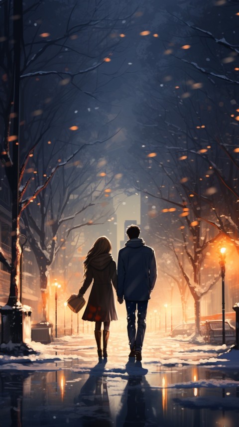 Cute Romantic Anime Couple At Snowing Road Aesthetic (6)