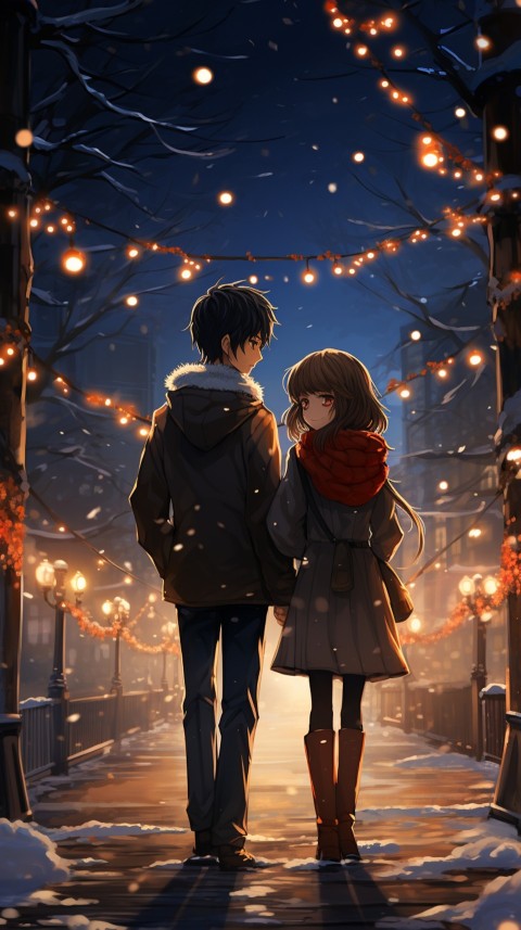 Cute Romantic Anime Couple At Snowing Road Aesthetic (10)