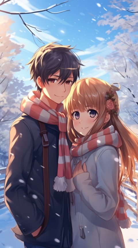 Cute Romantic Anime Couple At Snowing Road Aesthetic (36)
