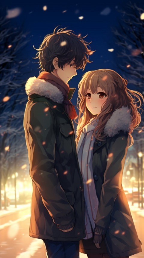 Cute Romantic Anime Couple At Snowing Road Aesthetic (35)