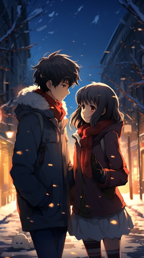 Cute Romantic Anime Couple At Snowing Road Aesthetic (23)