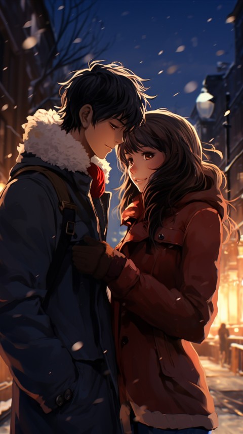 Cute Romantic Anime Couple At Snowing Road Aesthetic (25)