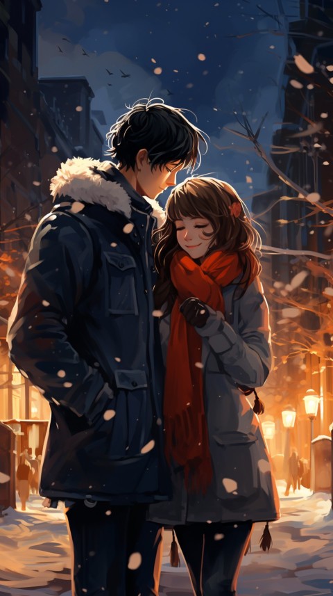 Cute Romantic Anime Couple At Snowing Road Aesthetic (26)