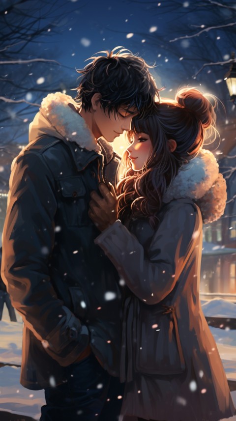 Cute Romantic Anime Couple At Snowing Road Aesthetic (37)