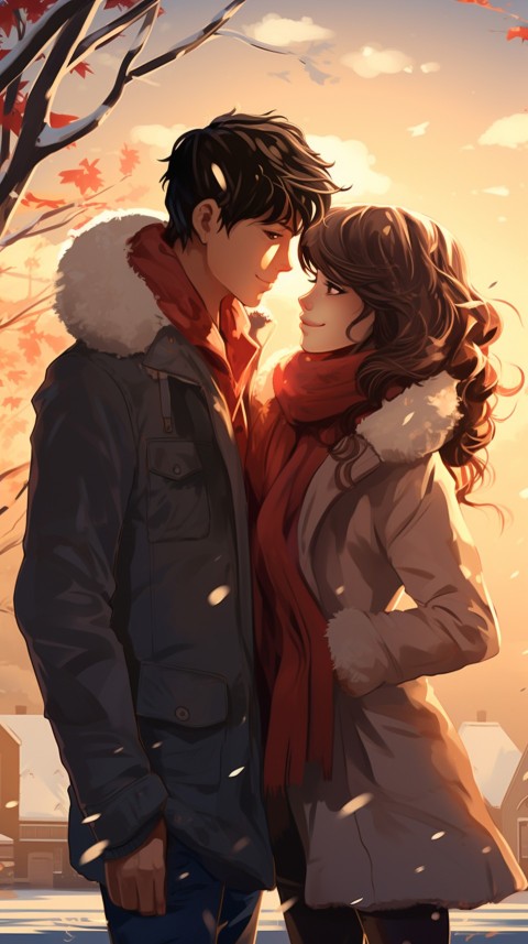 Cute Romantic Anime Couple At Snowing Road Aesthetic (31)