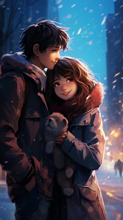 Cute Romantic Anime Couple At Snowing Road Aesthetic (27)