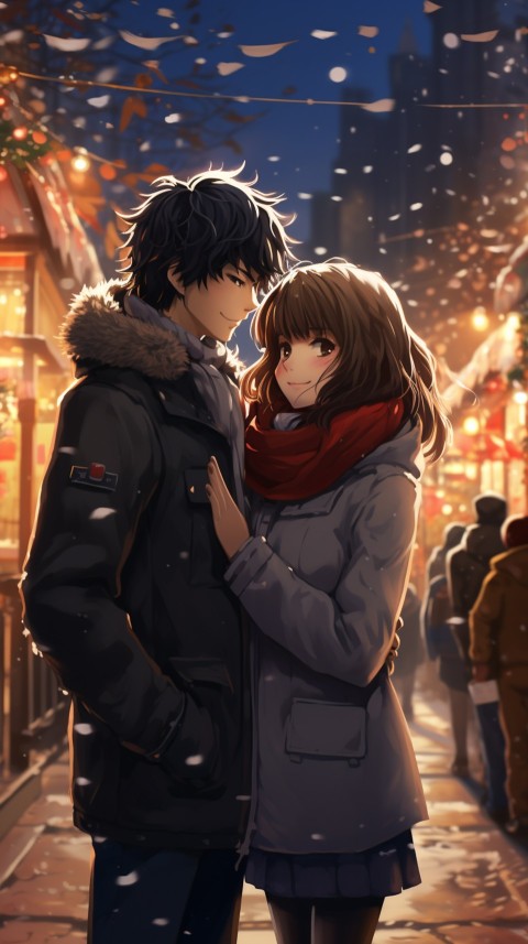 Cute Romantic Anime Couple At Snowing Road Aesthetic (38)