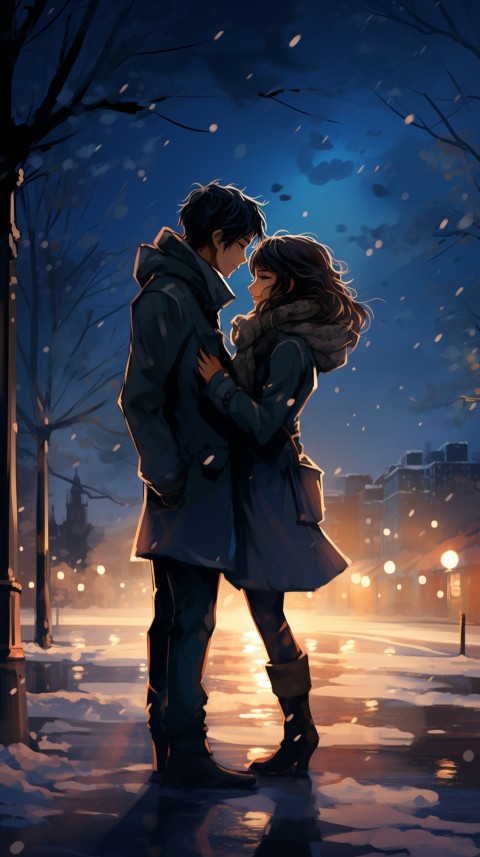Cute Romantic Anime Couple At Snowing Road Aesthetic (29)