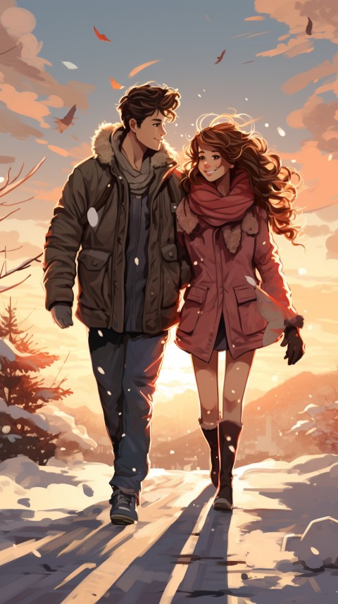 Cute Romantic Anime Couple At Snowing Road Aesthetic (21)