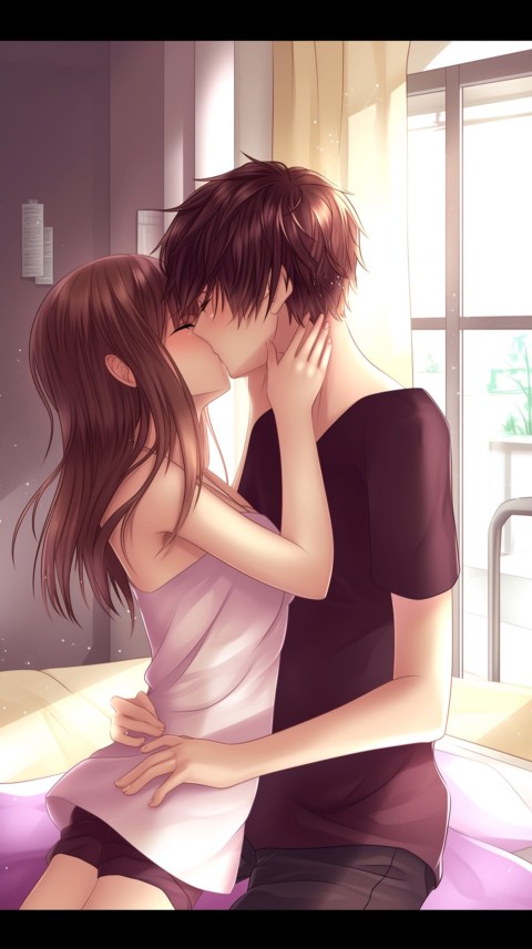 Cute Romantic Anime Couple in Room Aesthetic Feelings (90)