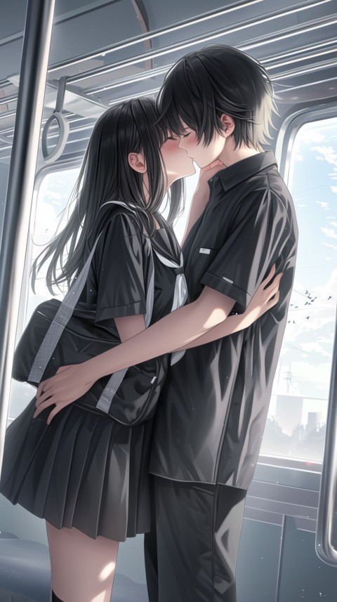 Cute Romantic Anime Couple Kissing on Train Aesthetic (18)