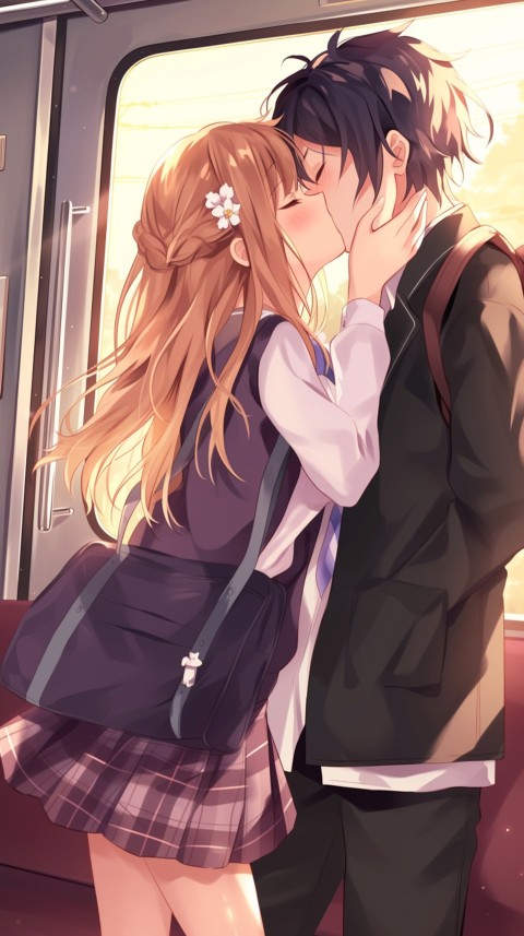 Cute Romantic Anime Couple Kissing on Train Aesthetic (11)