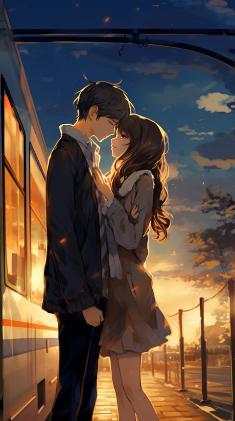 Cute Romantic Anime Couple Kissing on Train Aesthetic (2)