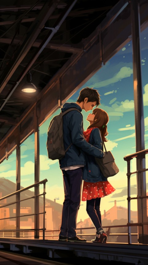 Cute Romantic Anime Couple Kissing on Train Aesthetic (1)
