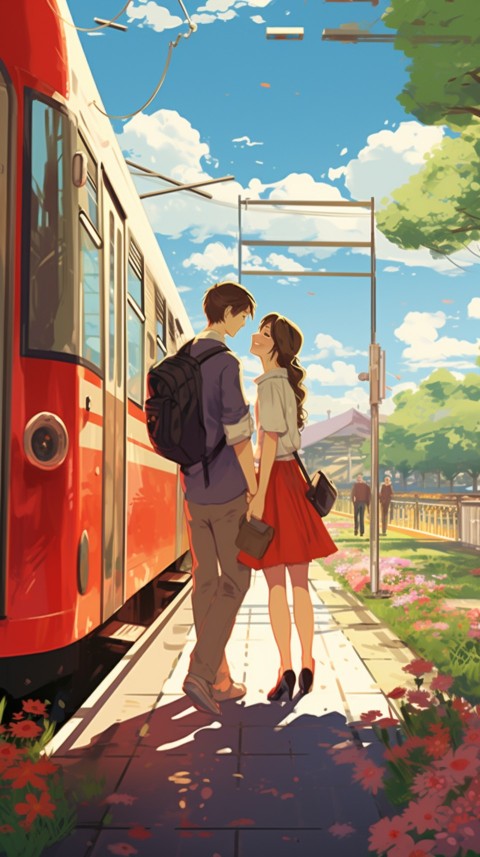 Cute Romantic Anime Couple Kissing on Train Aesthetic (3)