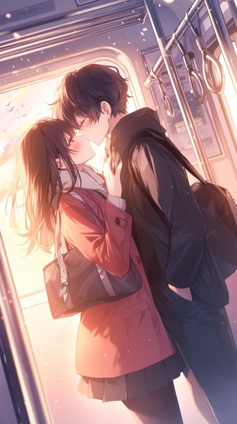 Cute Romantic Anime Couple Kissing on Train Aesthetic (14)