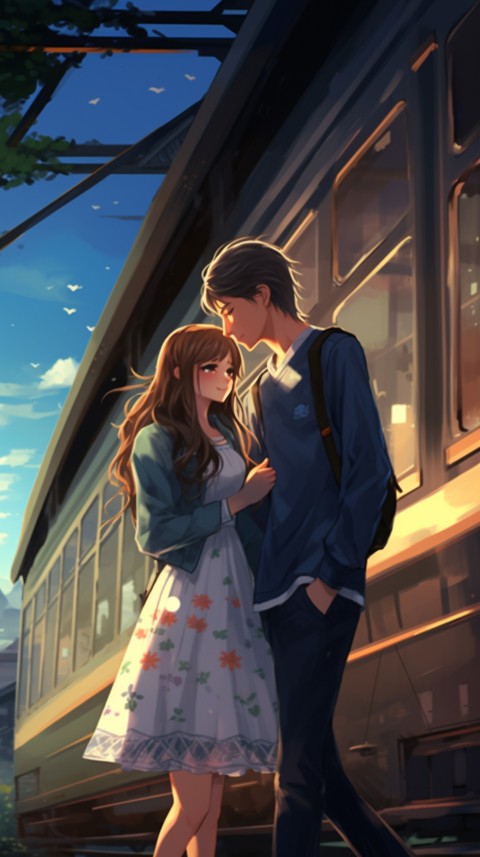 Cute Romantic Anime Couple Kissing on Train Aesthetic (23)