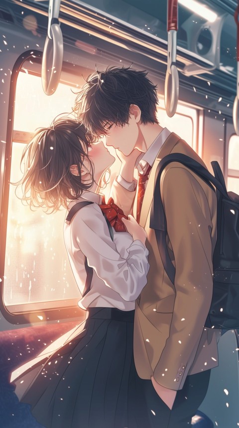 Cute Romantic Anime Couple Kissing on Train Aesthetic (30)