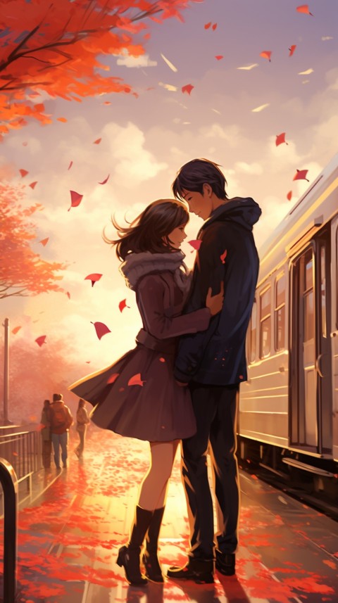 Cute Romantic Anime Couple Kissing on Train Aesthetic (24)