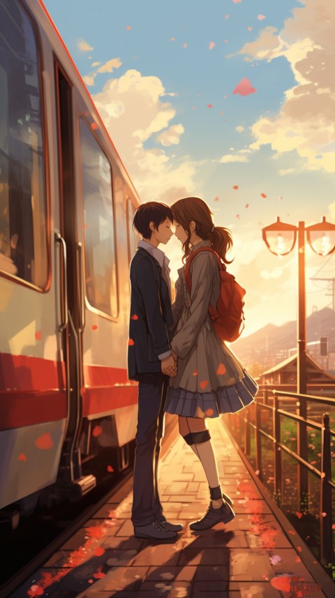 Cute Romantic Anime Couple Kissing on Train Aesthetic (21)