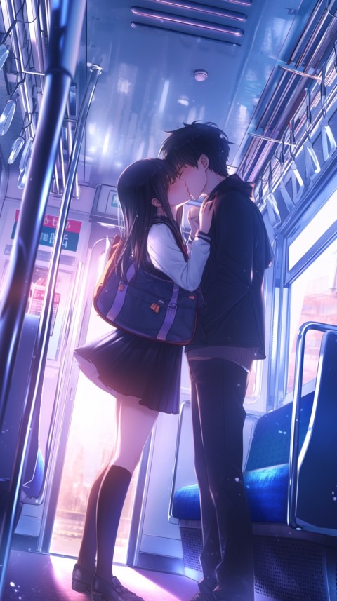 Cute Romantic Anime Couple Kissing on Train Aesthetic (38)