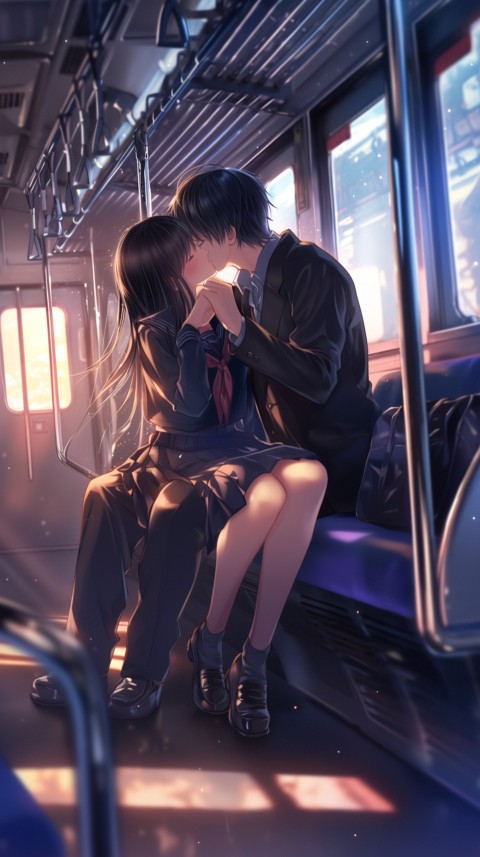 Cute Romantic Anime Couple Kissing on Train Aesthetic (39)