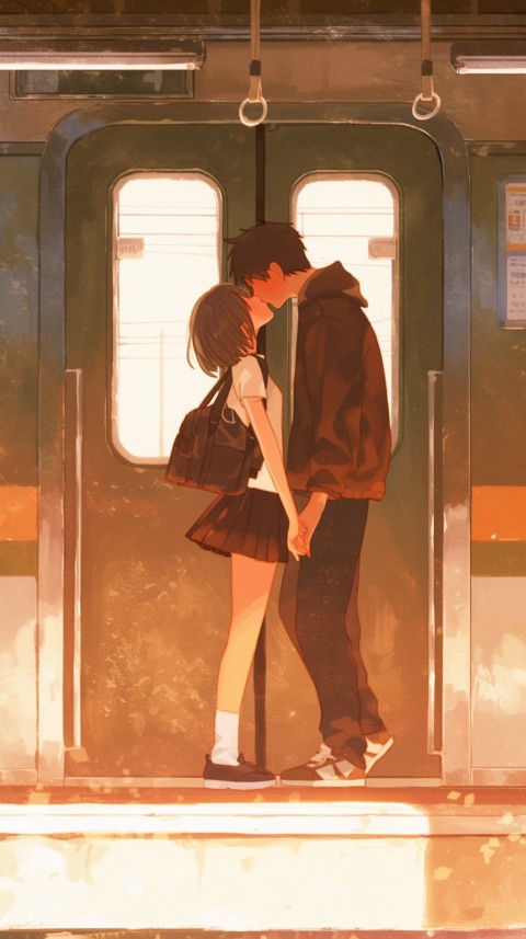 Cute Romantic Anime Couple Kissing on Train Aesthetic (35)