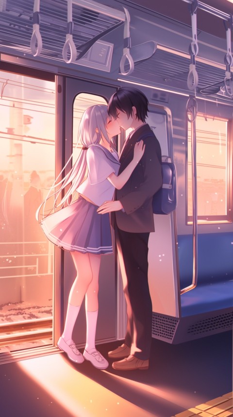 Cute Romantic Anime Couple Kissing on Train Aesthetic (40)