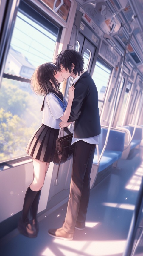 Cute Romantic Anime Couple Kissing on Train Aesthetic (27)