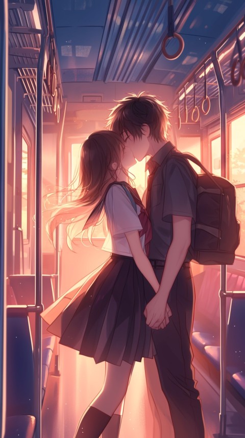 Cute Romantic Anime Couple Kissing on Train Aesthetic (42)