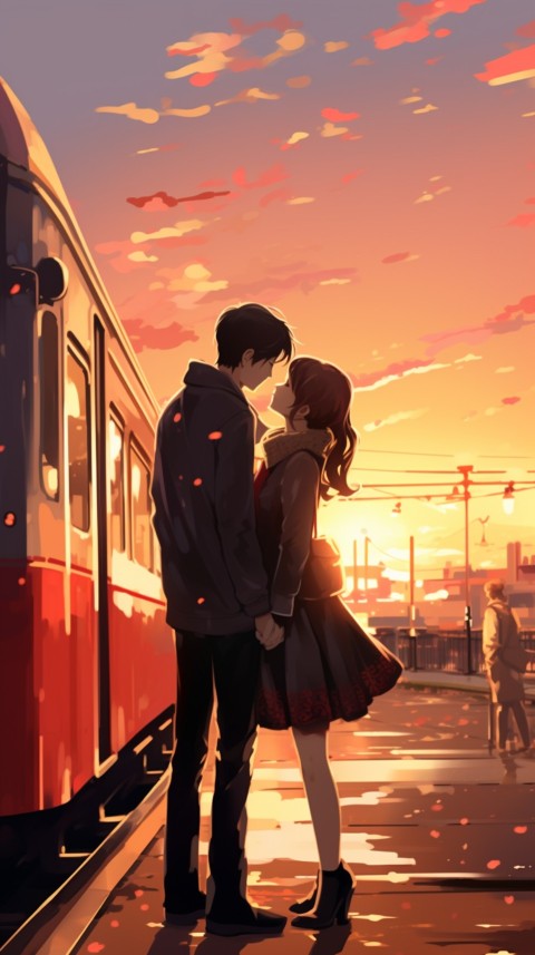 Cute Romantic Anime Couple Kissing on Train Aesthetic (47)
