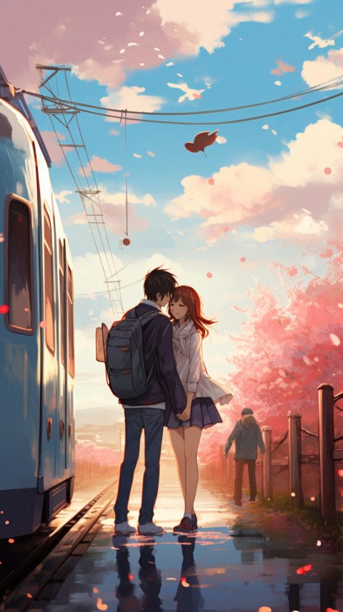 Cute Romantic Anime Couple Kissing on Train Aesthetic (58)