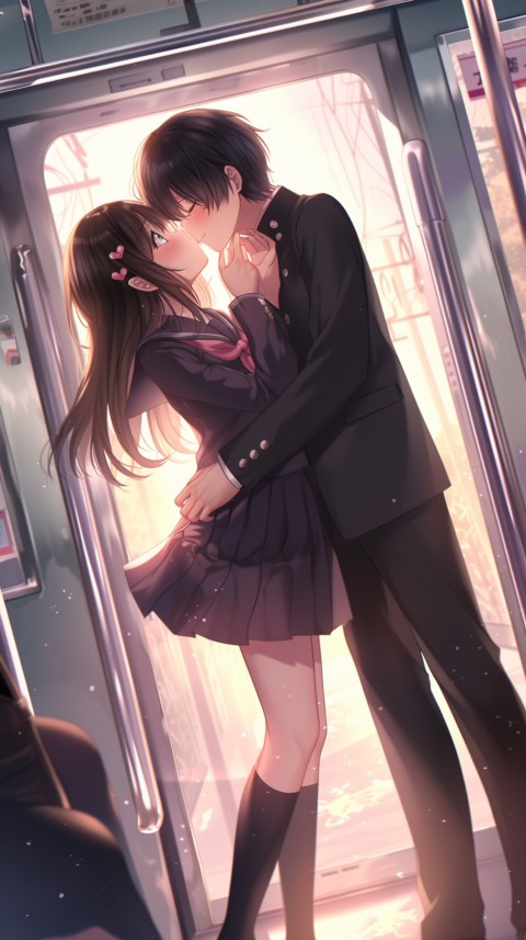 Cute Romantic Anime Couple Kissing on Train Aesthetic (43)