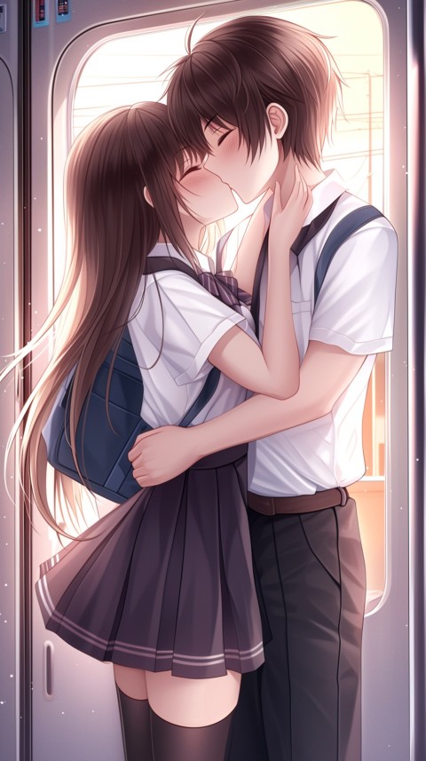 Cute Romantic Anime Couple Kissing on Train Aesthetic (53)