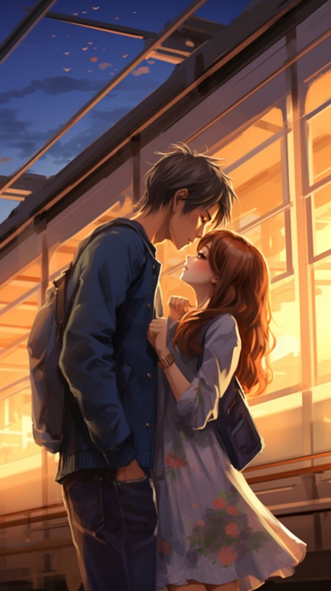 Cute Romantic Anime Couple Kissing on Train Aesthetic (49)