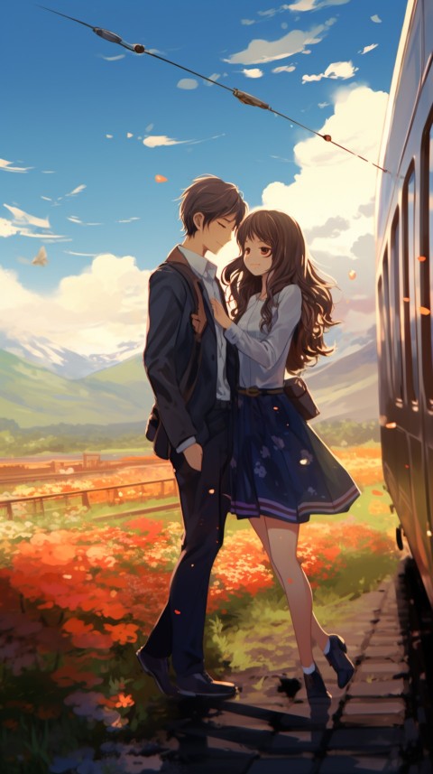 Cute Romantic Anime Couple Kissing on Train Aesthetic (66)