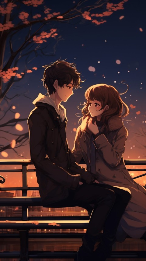 Cute romantic anime couple sitting on bench Aesthetic (9)