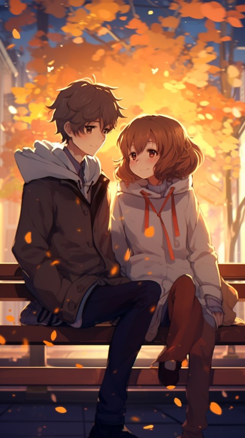 Cute romantic anime couple sitting on bench Aesthetic (14)