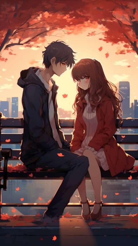 Cute romantic anime couple sitting on bench Aesthetic (19)