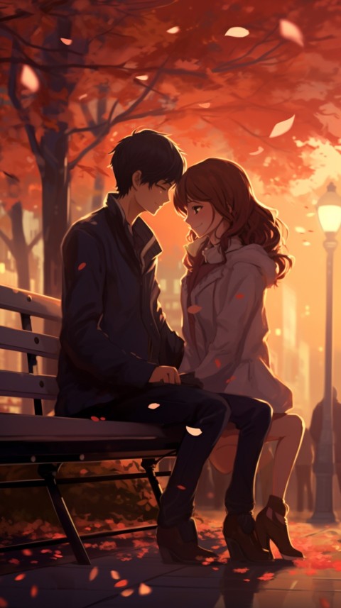 Cute romantic anime couple sitting on bench Aesthetic (6)
