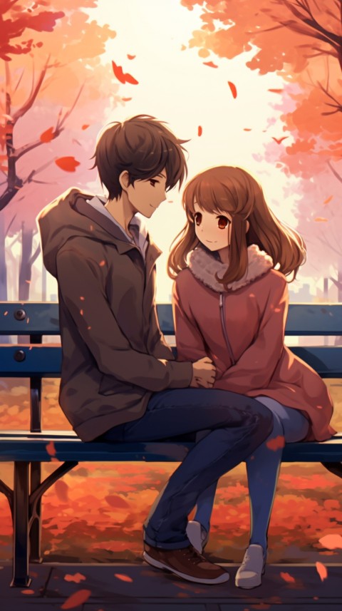 Cute romantic anime couple sitting on bench Aesthetic (31)