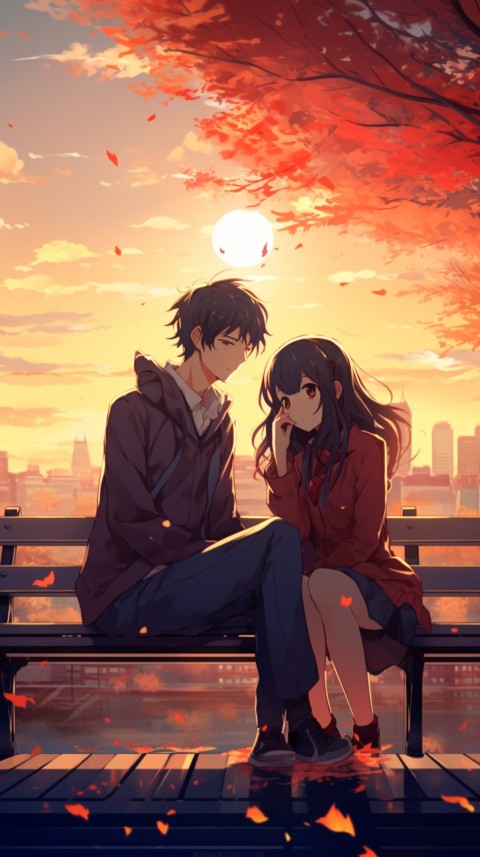 Cute romantic anime couple sitting on bench Aesthetic (35)