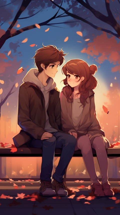 Cute romantic anime couple sitting on bench Aesthetic (21)