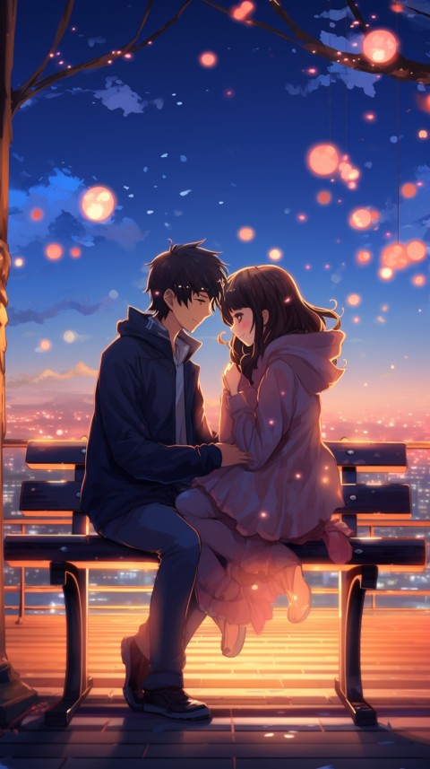 Cute romantic anime couple sitting on bench Aesthetic (25)